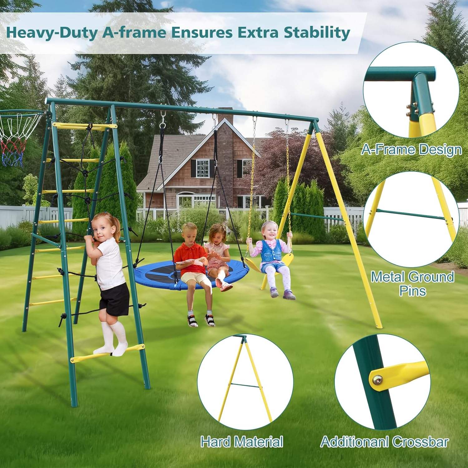 Kids Outdoor Hanging Chair - Kids Swing & Slide Play Set,