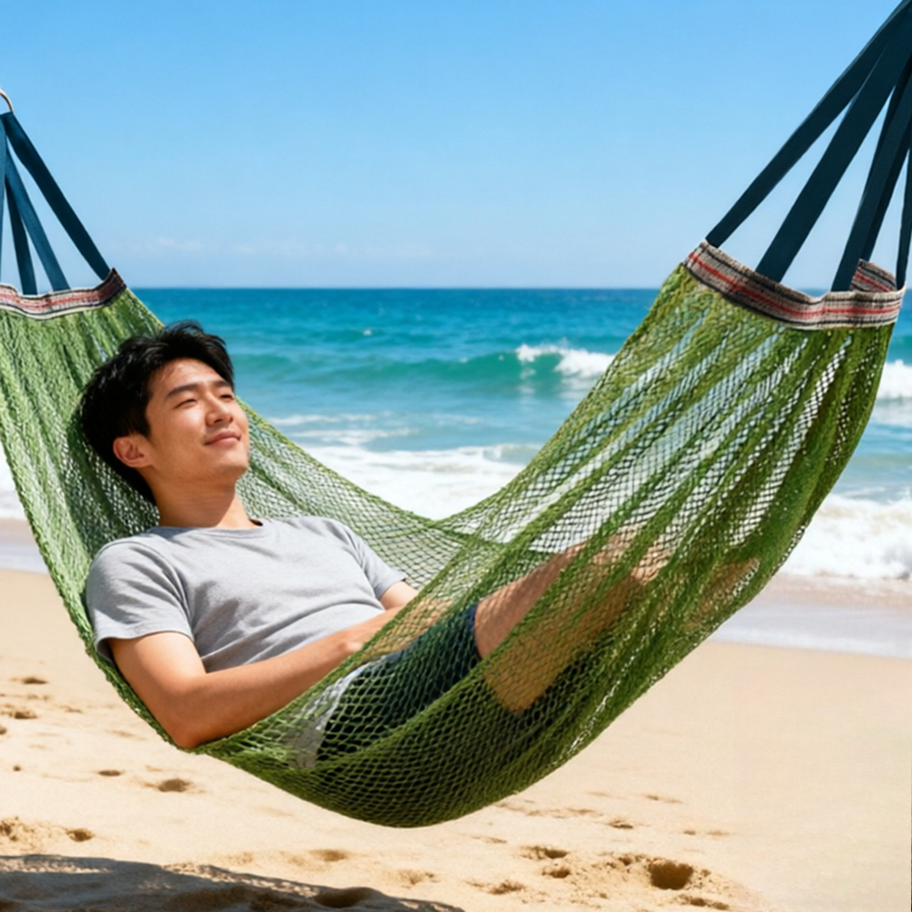 Kids Outdoor Hammock Swing - Portable Single Wide Outdoor Ice Silk