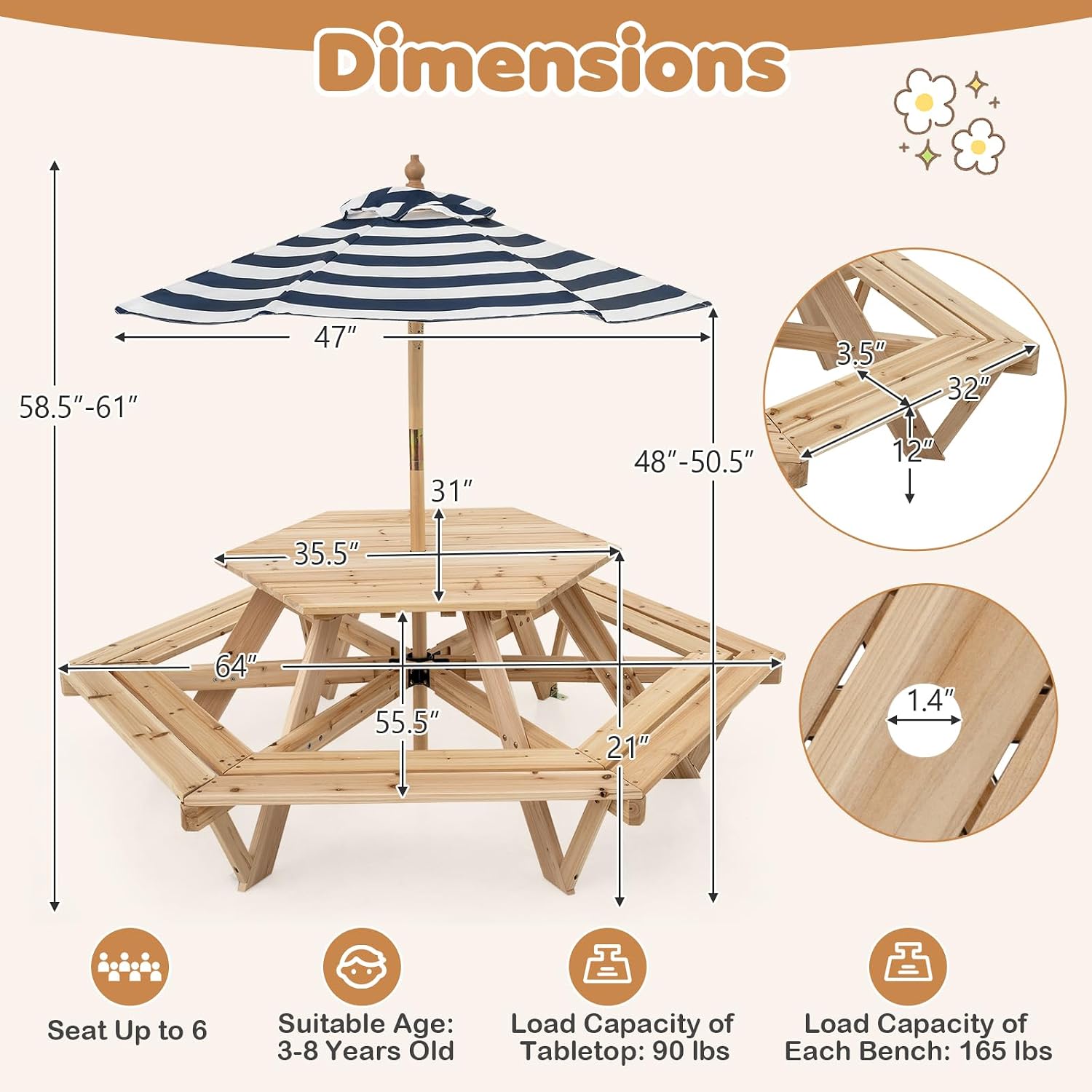 Kids Picnic Table, Hexagonal T - مراجعة Kids Outdoor Chair And Table وسعره