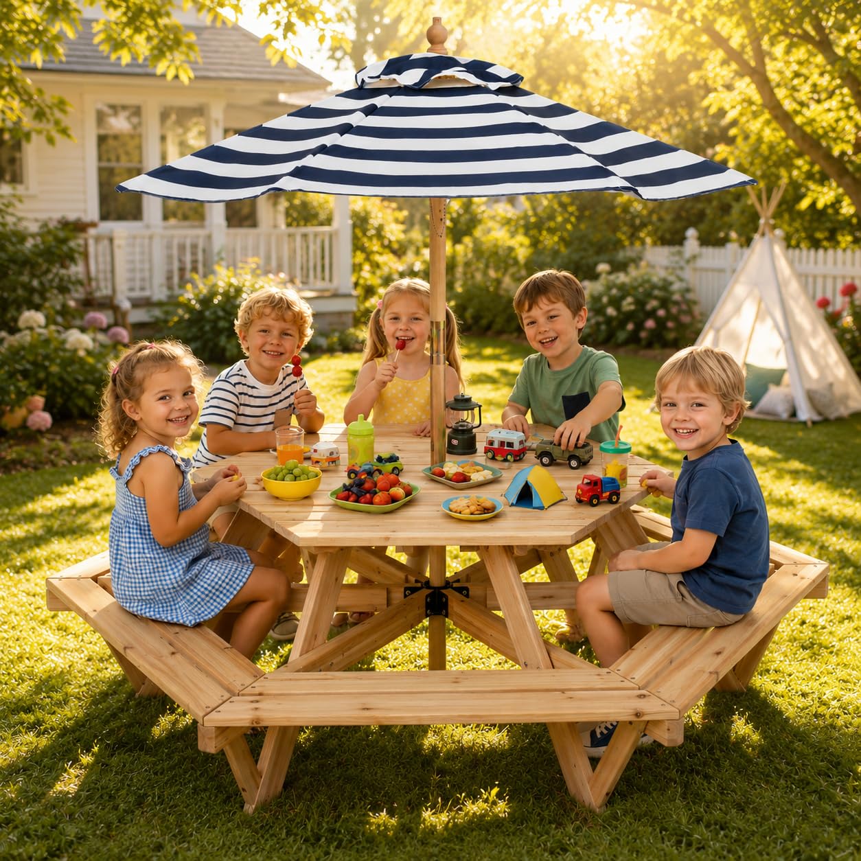 Kids Picnic Table, Hexagonal T - مراجعة Kids Outdoor Chair And Table وسعره