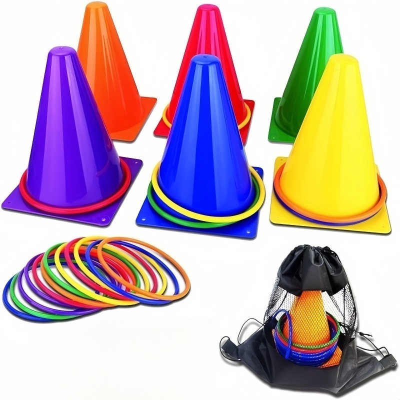 1Set Toss Cones Rings Party Ga - مراجعة Kids Outdoor Yard Tools وسعره