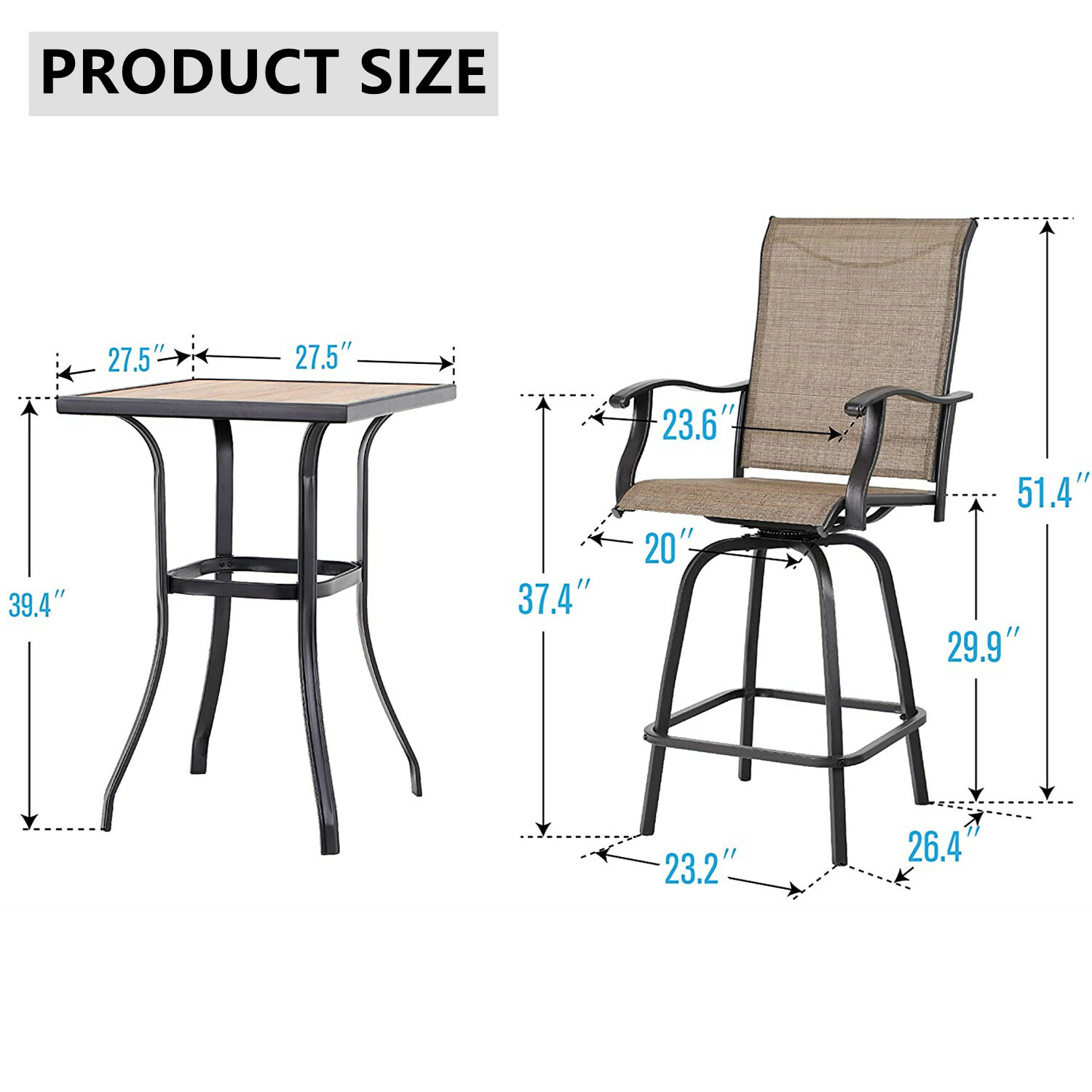 Patio Bar Table Chair Set Swiv - مراجعة Kids Outdoor Chair And Table وسعره