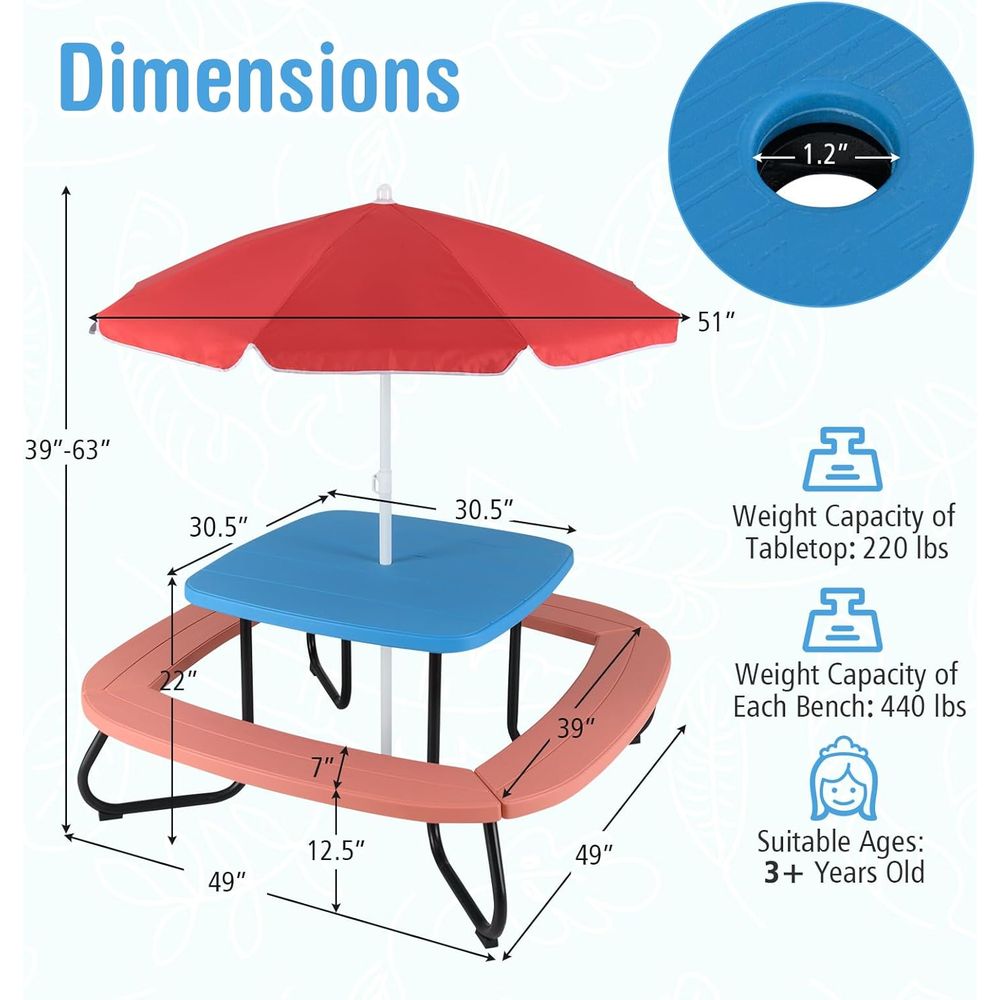 Kids Picnic Table, 8 Person To - مراجعة Kids Outdoor Chair And Table وسعره